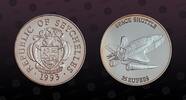 SEYCHELLES 25 Rupees SEYCHELLES, KM# 68 , Silver, 25 Rupees, 1993, Proof, Space Shuttle. Coin in excellent condition! -