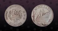 SINGAPORE 10 Dollars SINGAPORE, KM# 15 , Silver, 10 Dollars , 1976sm, Proof, 10th Anniversary of Independence. Coin housed in Original Mint capsule! -