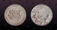 SINGAPORE 10 Dollars SINGAPORE, KM# 16 , Silver, 10 Dollars, 1977, Proof, ASEAN 10th Anniversary. Coin in excellent condition! -