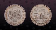 SINGAPORE 10 Dollars SINGAPORE, KM# 95 , Silver, 10 Dollars, 1990, Proof, 25th Anniversary of Independence. Coin housed in Original Mint capsule! Coi -