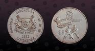SINGAPORE 5 Dollars SINGAPORE, KM# 115a , Silver, 5 Dollars, 1993, Proof, Martial Arts. Coin housed in Original Mint capsule! Coin in excellent cond -