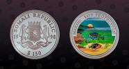 SOMALIA, X# 36 , Silver, 150 Dollars, 1998, Proof, Marine Life Protection - Multicolor Ocean fish scene. Very rare silver proof