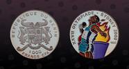 BENIN 1000 Francs BENIN, KM# 21 , Silver, 1000 Francs , 1997, Proof, Olympic Games Sydney 2000. Multicolored shot-putter and Olympic torch. Coin -