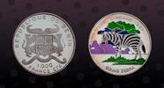 BENIN 1000 Francs BENIN, KM# 43 , Silver, 1000 Francs , 1997, Proof, Equus Zebra - Multicolored Zebra. Coin in excellent condition! -