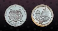 BENIN 1000 Francs BENIN, KM# 37 , Silver, 1000 Francs , 2001, Proof, Leif Eriksson. Coin in excellent condition! -