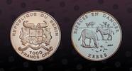 BENIN 1000 Francs BENIN, KM# 38 , Silver, 1000 Francs , 2001, Proof, Endangered Species - Two zebras. Coin in excellent condition! -