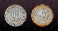 SURINAME, KM# 41 , Silver, 100 Guilder, 1992, Proof, Olympics Barcelona 1992 - 3 Cyclists. Coin in excellent condition!