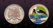 BENIN 1000 Francs BENIN, Unlisted, Silver, 1000 Francs , 2005, Proof, Ephippiorhynchus Senegalensis. Multicolored. Coin in excellent condition! -