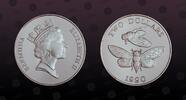 BERMUDA 2 Dollars BERMUDA, KM# 64 , Silver, 2 Dollars, 1990, Proof, Cicada insects. Coin in excellent condition! -