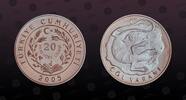 TURKEY 20 New Lira TURKEY, KM# 1185 , Silver, 20 New Lira, 2005, Proof, Desert Monitor - Col Varani. Coin in excellent condition! -