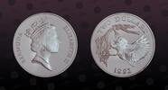 BERMUDA 2 Dollars BERMUDA, KM# 71 , Silver, 2 Dollars, 1992, Proof, Bluebird feeding nestling. Coin in excellent condition! -