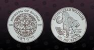 BHUTAN 300 Ngultrums BHUTAN , KM# 65 , Silver, 300 Ngultrums , 1991, Proof, Endangered Wildlife - Snow Leopard. Coin in excellent condition! -