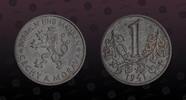 BOHEMIA & MORAVIA 1 Koruna BOHEMIA & MORAVIA , KM# 4 , Zinc, 1 Koruna , 1941, Mint Strike, Coin in excellent condition! -