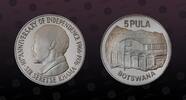 BOTSWANA 5 Pula BOTSWANA, KM# 9a , Silver, 5 Pula , 1976, Proof, 10th Anniversary of Independence. Coin housed in Original Mint Capsule! Coin i -
