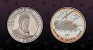 CHAD 1000 Francs CHAD, KM# 20 , Silver, 1000 Francs, 2001, Proof, Ship - Navire De Guerre Arabe. Coin in excellent condition! -