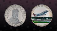 CHAD 1000 Francs CHAD, KM# 32 , Silver, 1000 Francs, 2002, Proof, Airplane - Boeing 747. Multicolored. Coin in excellent condition! -