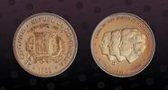 DOMINICAN REPUBLIC , KM# 61 , Copper-Nickel, 25 Centavos, 1983(t), Proof, Human Rights. Medal Alignment. Excellent condition and