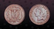 DOMINICAN REPUBLIC 1 Peso DOMINICAN REPUBLIC , KM# 22 , Silver, 1 Peso, 1939, Mint Strike, Hairlines on Reverse otherwise Almost Uncirculated. Nice and at -