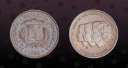 DOMINICAN REPUBLIC 25 Centavos DOMINICAN REPUBLIC , KM# P7 , Copper-Nickel, 25 Centavos , 1983H , Proof, Profile of the Mirabel sisters. Scarce Piefort. Double -