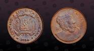 DOMINICAN REPUBLIC 1 Centavo DOMINICAN REPUBLIC , KM# P10 , Copper Plated Zinc, 1 Centavo, 1984, Proof, Bust of Coanabo. Scarce Piefort. Double Thickness. At -