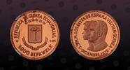 EQUATORIAL GUINEA , Pn1, Copper, 1000 Bipkwele, 1980, Proof, Spanish Royality Visit - bust of Juan Carlos & Sofia left. Very rar