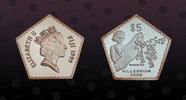 FIJI, KM# 80 , Silver, 5 Dollars, 1999, Proof, Millennium 2000. 5-sided. Coin housed in Original Mint Capsule! Coin in excellent