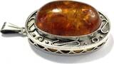 Großer Anhänger Bernstein Cabochon oval + 925er Sterling Silber