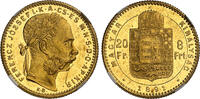Hongrie 20 francs / 8 forint en or «Fiume» - 1891 KB Kremnitz - NGC MS 62 PL -
