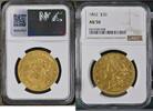 Goldm&uuml;nzen $20 Brown Label 1862 Liberty Head $20 NGC AU50 15083,80 EUR  zzgl. 38,92 EUR Versand