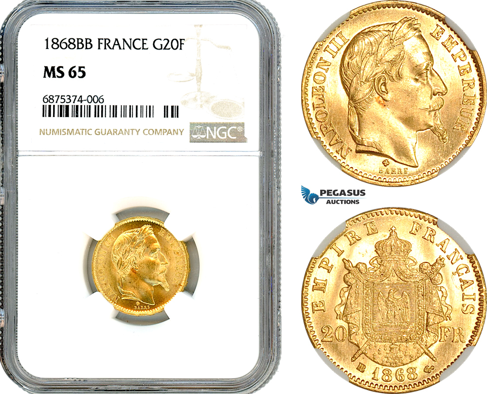 France 20 Francs 1868 NGC MS65