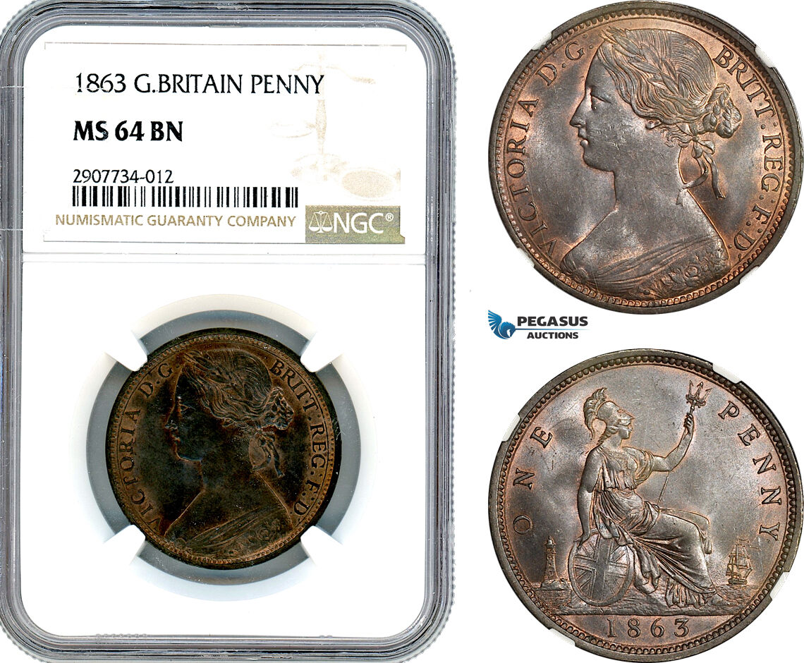 Great Britain 1 Penny 1863 NGC MS64BN | MA-Shops