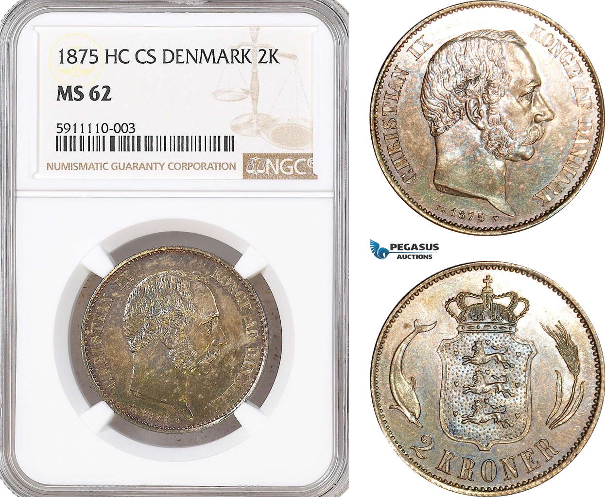 Denmark 2 Kroner 1875 Christian IX NGC MS62 | MA-Shops