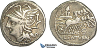 Roman Republic AR Denarius L. Appuleius Saturninus, Saturn in quadriga