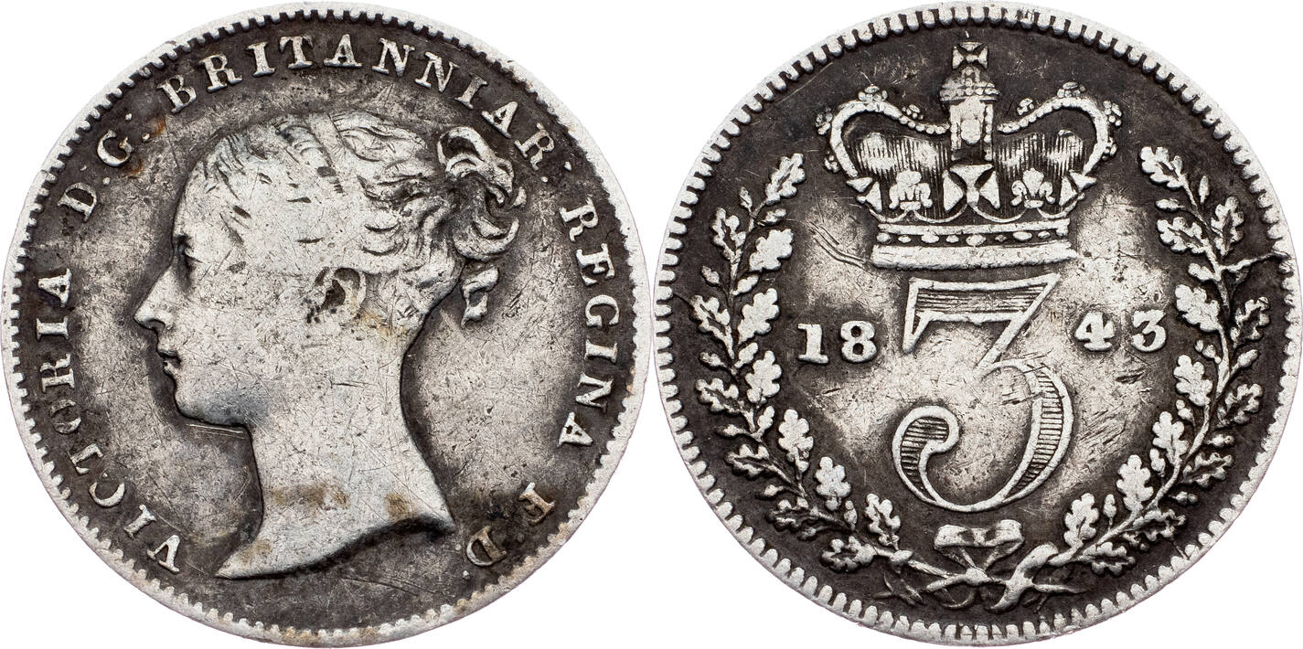 Great Britain 3 Pence 1843 London Victoria ss- | MA-Shops