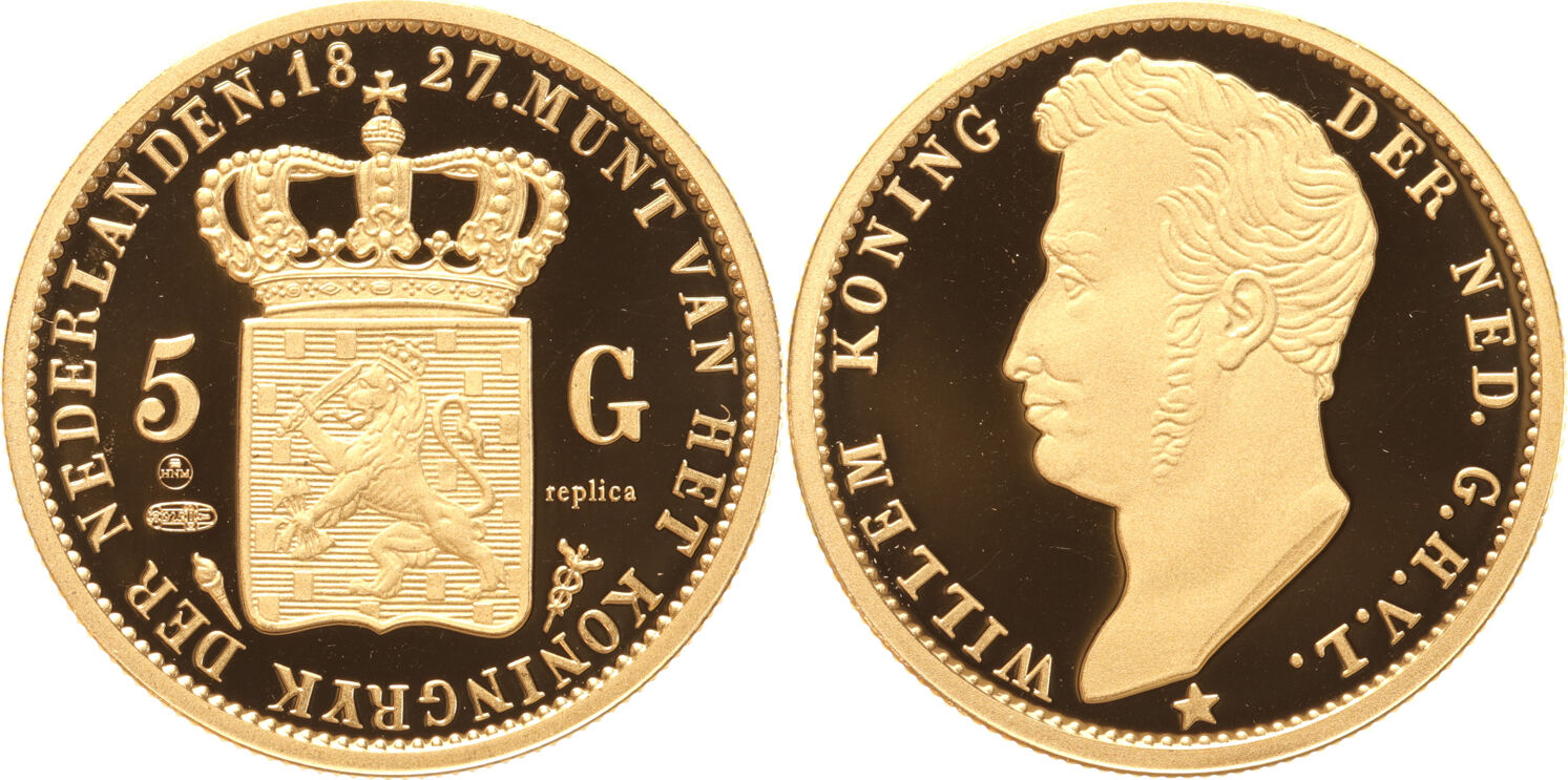 5 Gulden Goud 1827 Replica In Verguld Zilver MA Shops