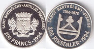 St. Bartholomew 200 francs/rigsdaler silver 1994 stgl 300,00 EUR  zzgl. 22,00 EUR Versand