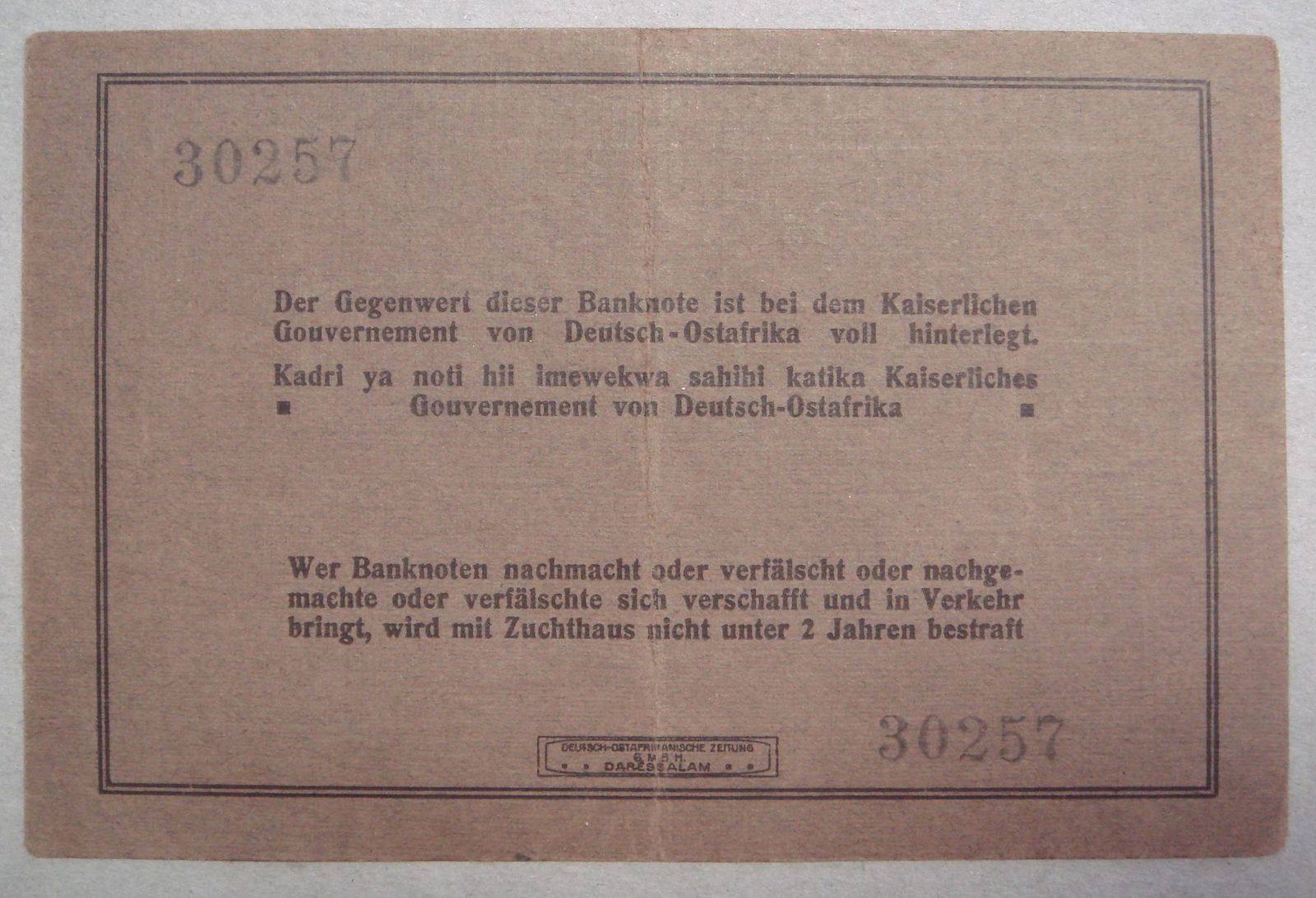 5 Geldscheine Deutsch-Ostafrika 1915 – Reproduktion Der 1,5,10,20,50 Rupien Noten Als Sammlerstück Oder Deko