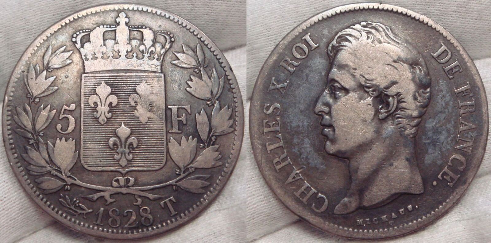 Frankreich 5 Francs 1828 T. Nates.1 Schön sehr schön.