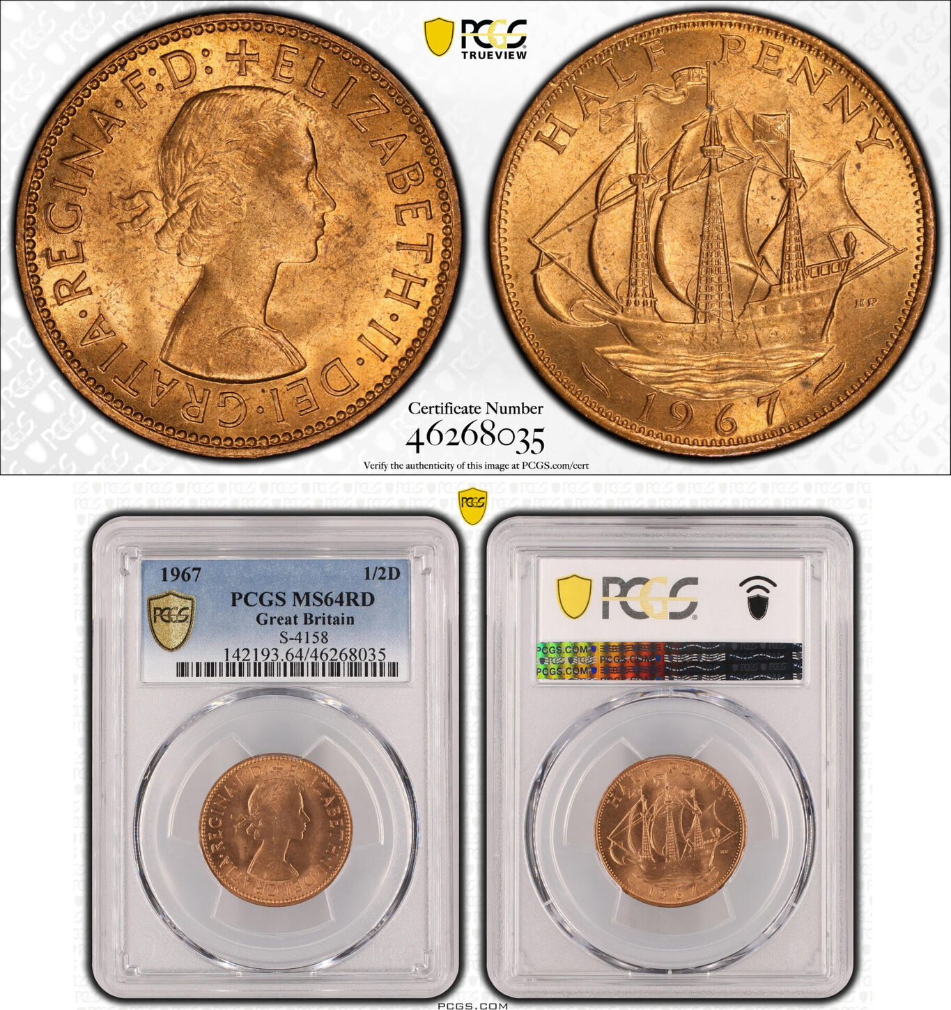 Great Britain HALF PENNY BRONZE 1967 PL 21 PCGS MS64RD MA Shops great-britain-half-penny-bronze-1967-pl-21-pcgs-ms64rd-ma-shops