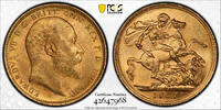 Australia GOLD-SOVEREIGN-EDWARD-VII 1907-S &Zeta;-5 PCGS-MS63 1280,00 EUR  zzgl. 25,00 EUR Versand