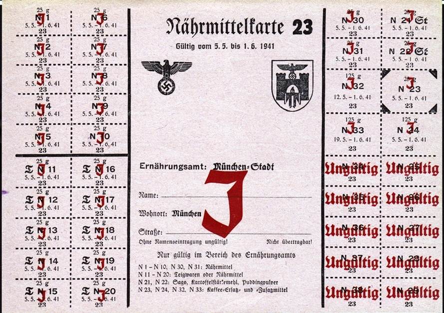 Deutsches Reich Judaika 1941 Nährmittelkarte 23 für Juden aus München-Stadt, Jewish, Judaica I ...
