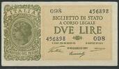 Italien 2 Lire Italia Pi. 30 Biglietto di Stato -