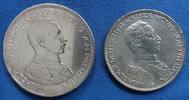 Deutsches Reich 3 & 5 Mk. Kaiser Wilhelm II. in Gardeuniform, Set beide Nominalen -