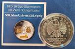 Bundesrepublik Deutschland 10 € 600 Jahre UNI Leipzig mit 999er-Goldveredelung / Teilvergoldung, mit Zertifikat -