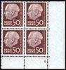 Saarland 50 Fr. Heuss Eckrandviererblock mit Formnummern -