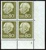 Saarland 80 Fr. Heuss Eckrandviererblock mit Formnummern -