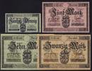 Deutsches Reich 50 Pfg. - 20 Mk. Darmstadt Stadt, kompl. 4 Scheine entwertet -