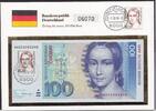 Deutschland 100 DM mit themenbezogener Briefmarke und Poststempel des 1.Ausgabetages! -