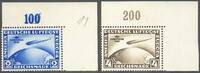 2 - 4 RM 1930 Deutsches Reich 438-39   Zeppelin Südamerikafahrt  kompl. Satz mit Eckrand rechts oben postfrisch **
