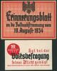 Deutsches Reich 'Volksabstimmung 19.August.1934' zwei seltene Erinnerungsblätter -
